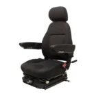 High-Back Seat, Low-Profile Air Suspension, Swivel, Lumbar, Headrest, Armrests, Operator Presence Switch, Document Pouch, Slide Rails, Fabric, Black, 24 Volt Suspension Motor
