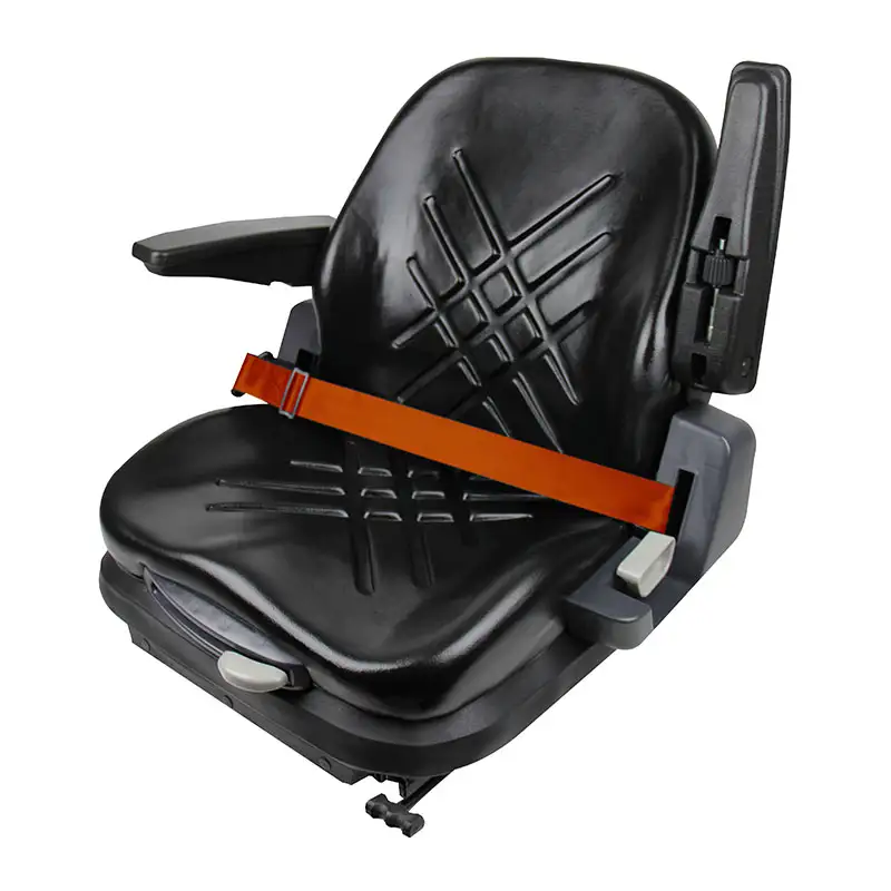 Armrests, Swivel, Vinyl, Black, 60.00lbs. With Orange Seatbelt