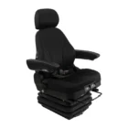 Heavy-duty mechanical suspension, swivel, operator presence switch, tilt control, black fabric