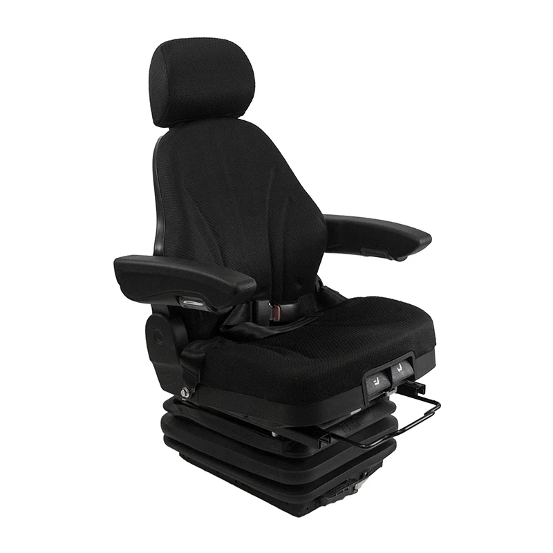 Heavy-duty mechanical suspension, swivel, operator presence switch, slot-bar, tilt control, black fabric